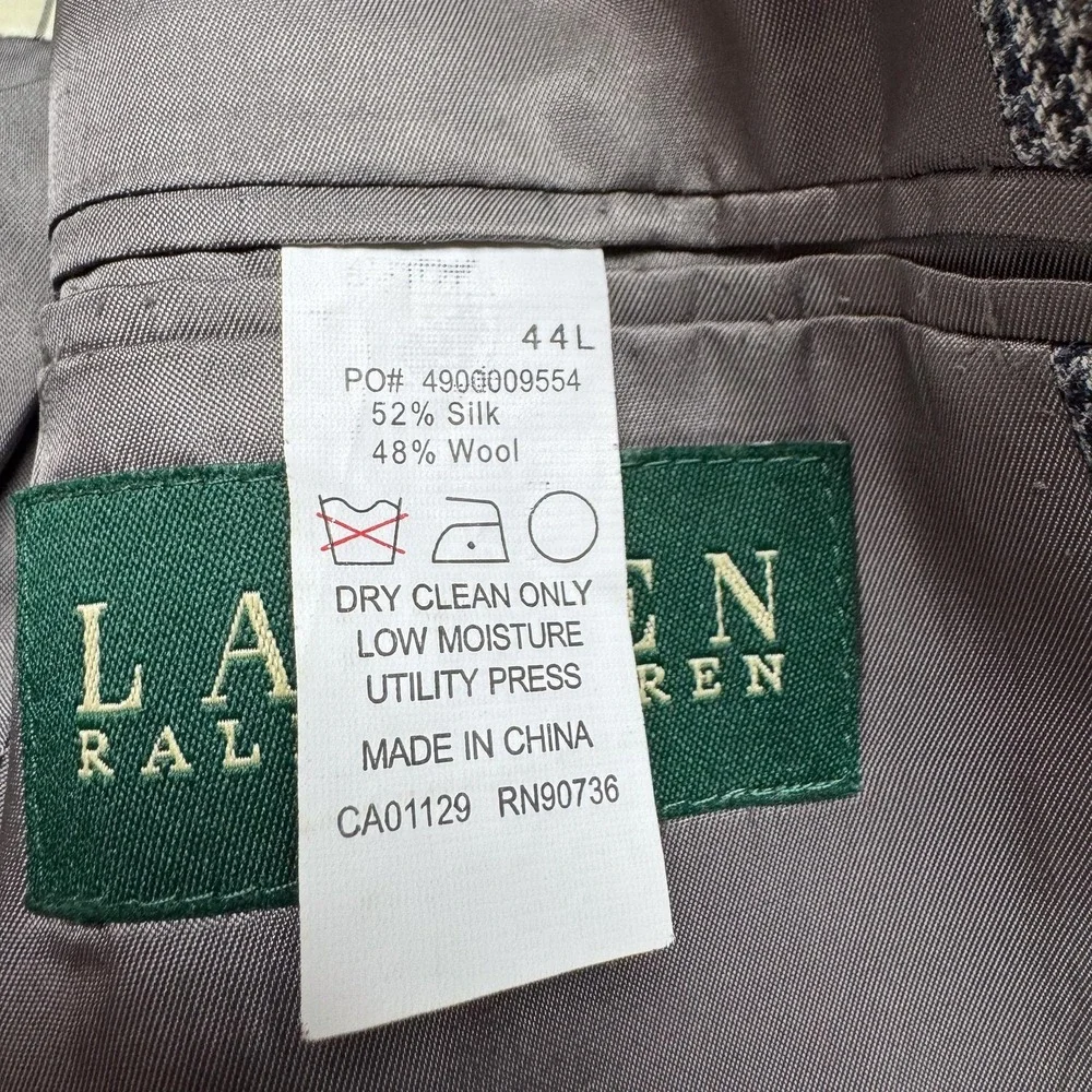 Lauren Ralph Lauren Blazer Mens 44L Houndstooth Silk‎ Wool Two Button Sport Coat